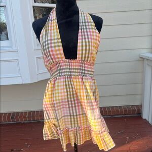 Are Spring Fling Gingham Halter Sundress in Yellow, Pink & Olive size M